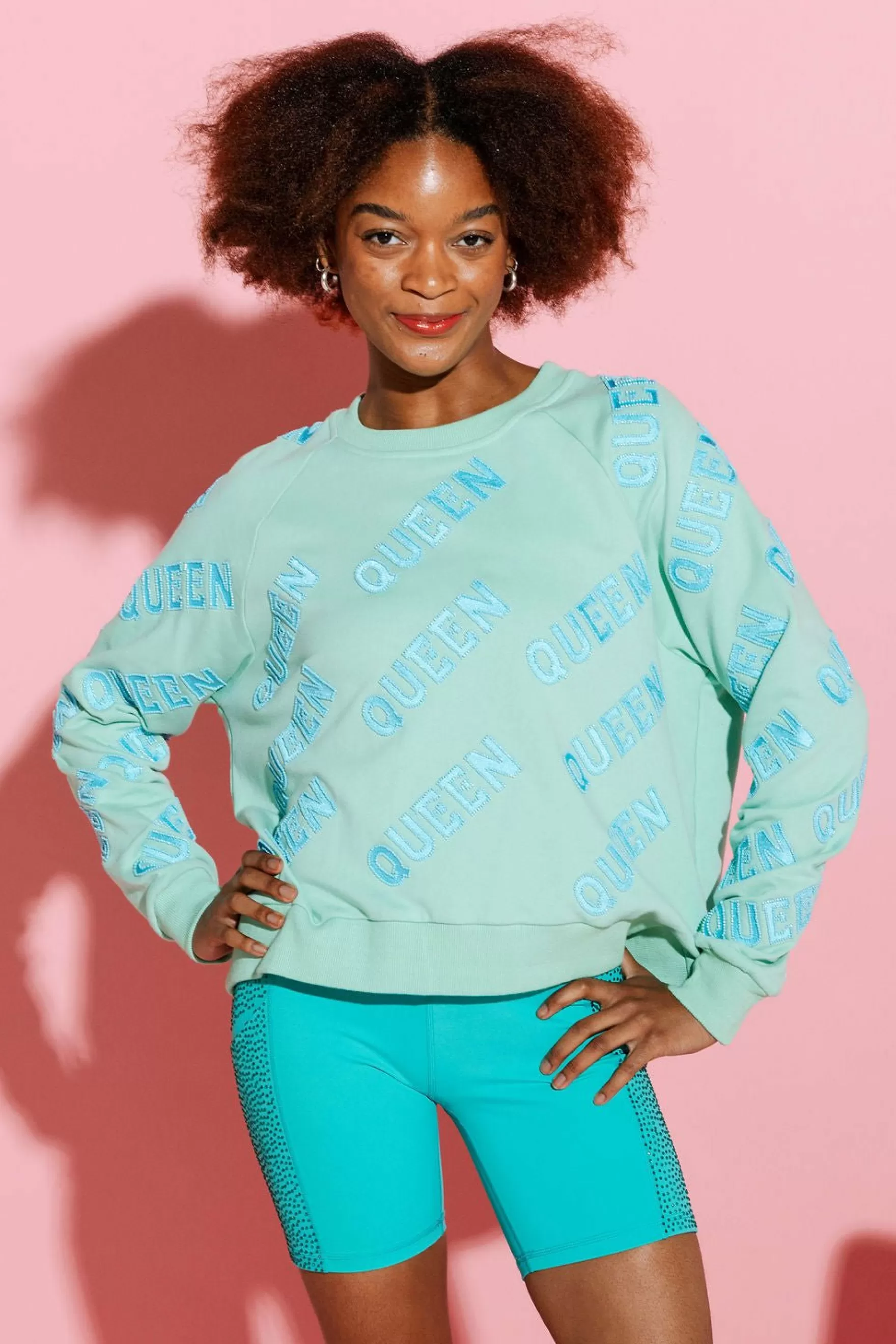 Queen Of Sparkles Blue Queen All Over Sweatshirt Green | Womens