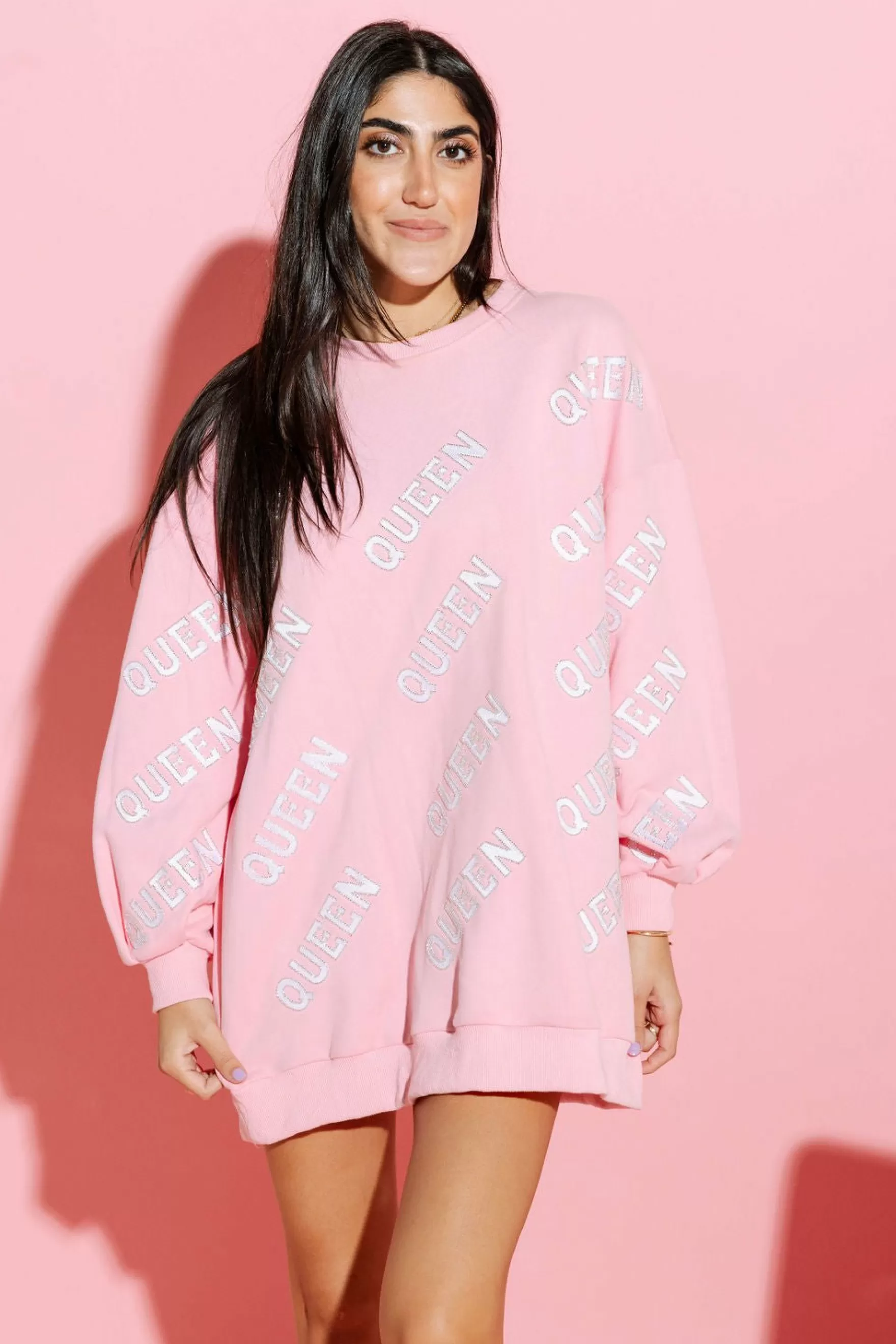 Queen Of Sparkles Light And White Queen All Over Sweatshirt Dress Pink | Womens