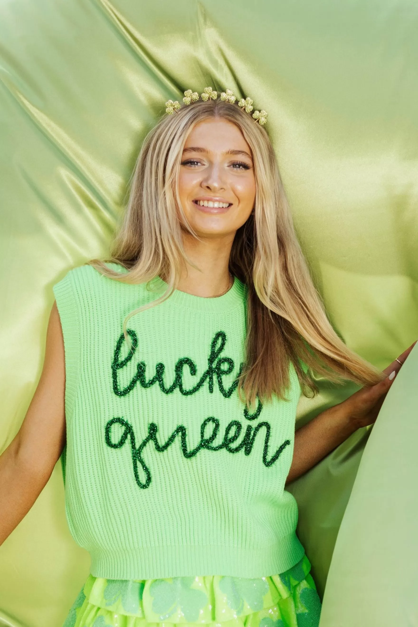 Queen Of Sparkles Lucky Queen Sweater Vest Green | Womens