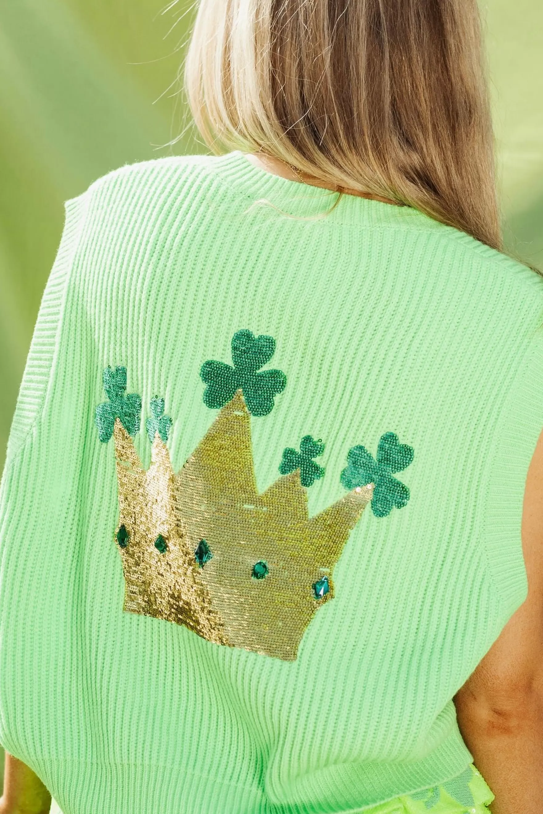 Queen Of Sparkles Lucky Queen Sweater Vest Green | Womens