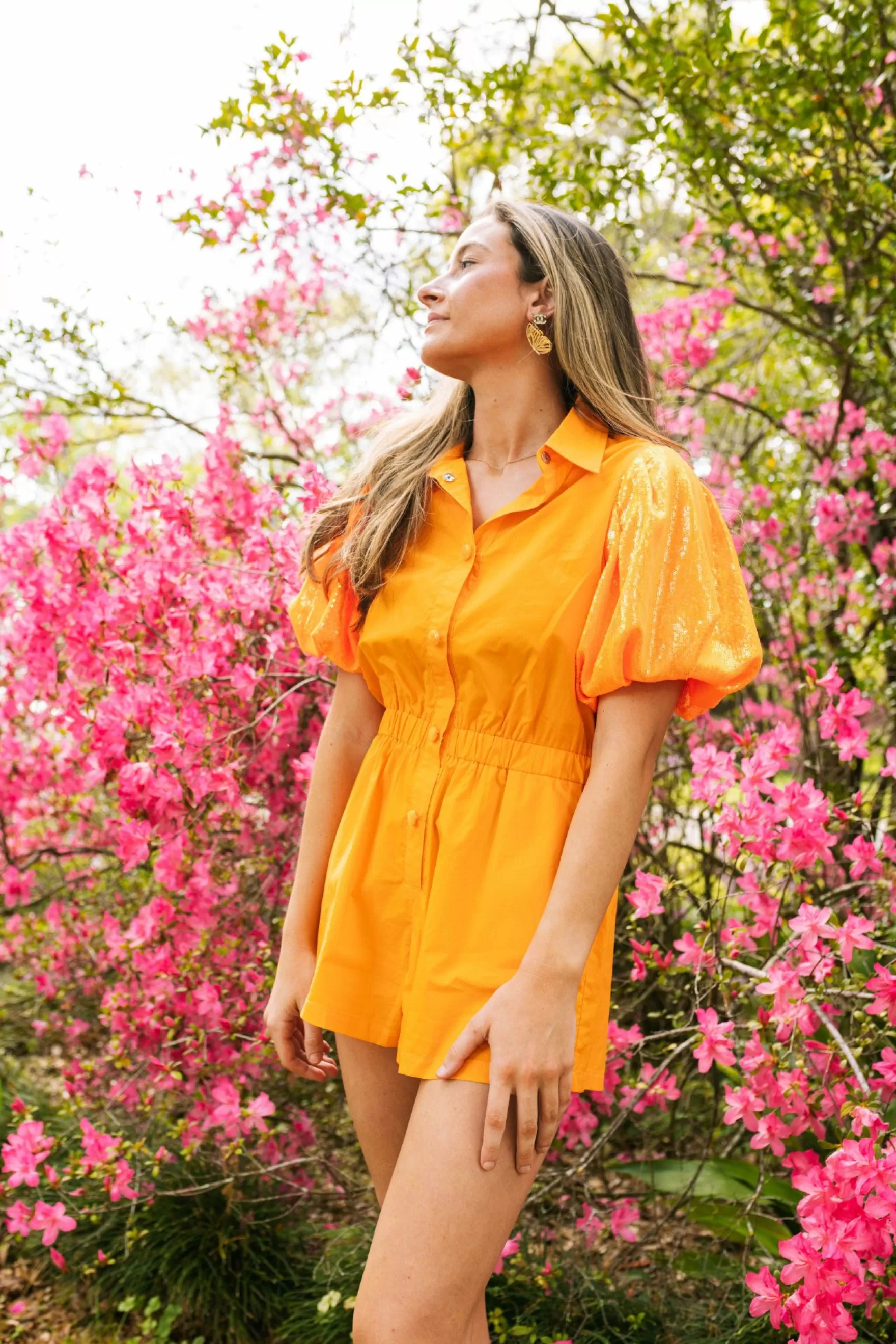 Queen Of Sparkles Sequin Sleeve Romper Neon Orange | Womens